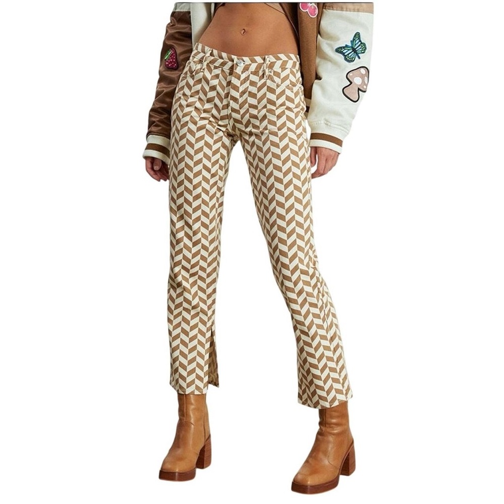 PacSun Jeans Womens Chevron Brown Tan Low Rise Straight Size 24 Button Fly NWT
